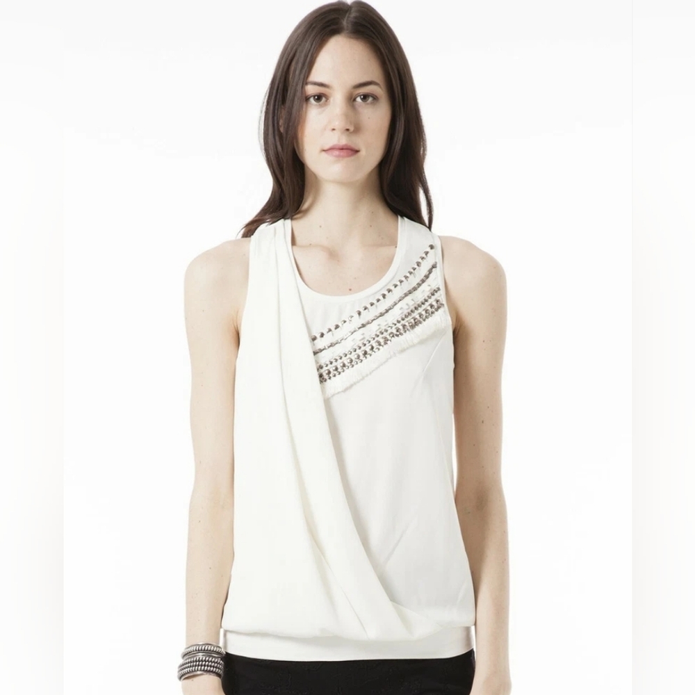 NWT Sachin + Babi White Embellished Mixed Media Blouse Sz 4